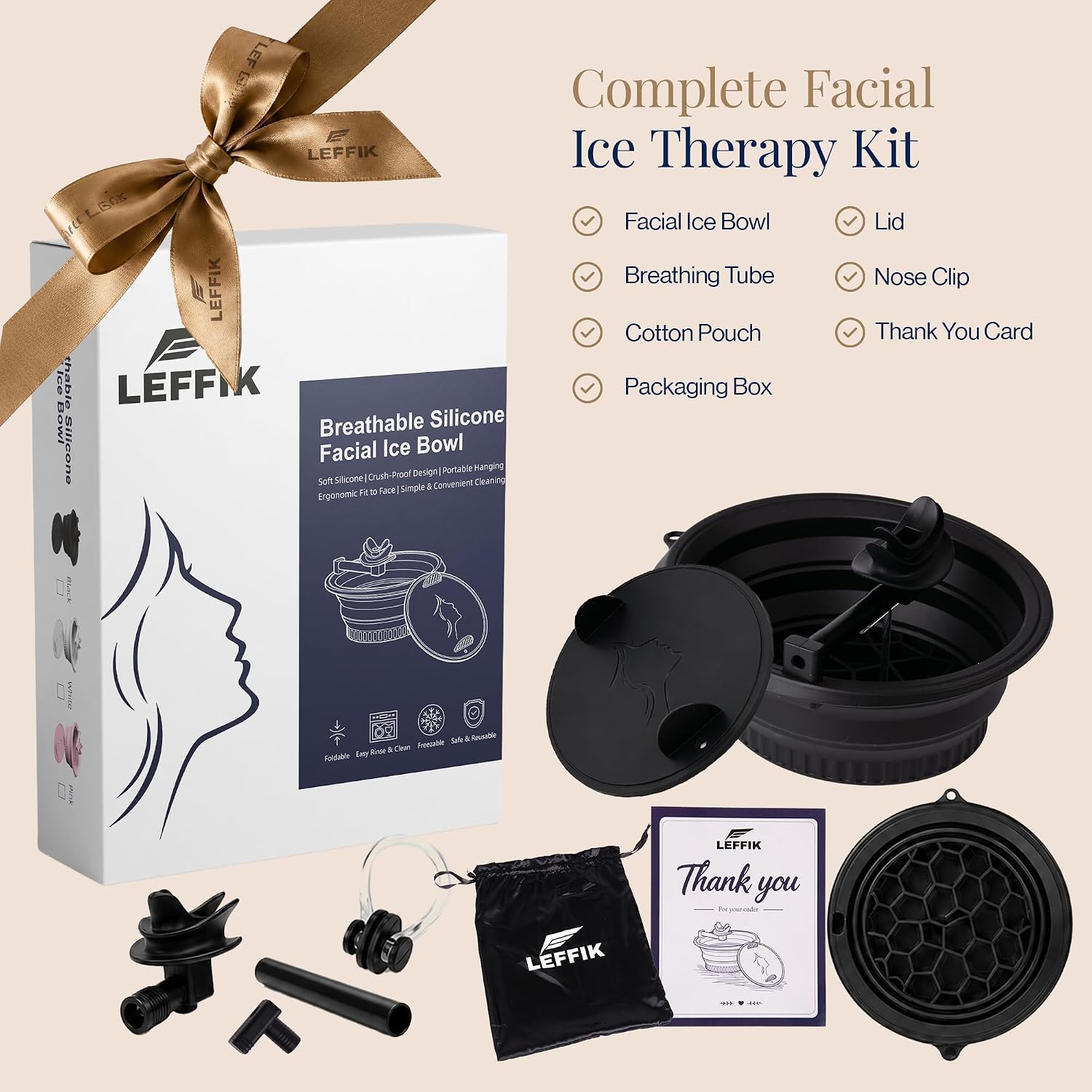 Ice Face Bath Bowl – New Version with Breathing Tube & Hygienic Lid | Collapsible Silicone Facial Cold Plunge Bowl | Reduces Puffiness, Tightens Pores | Foldable & Portable (Black)
