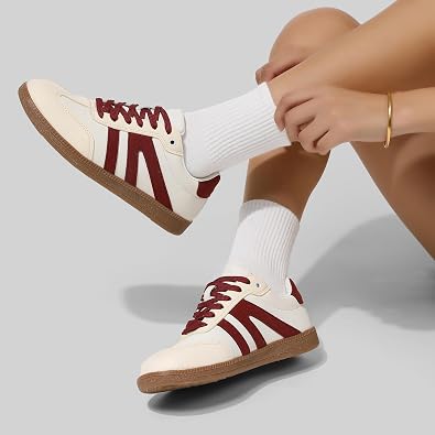 AoSiFu Women's Fashion Sneakers Classic Casual Women Walking Shoes Comfortable Lace-Up Tennis Footwear Anti Slip Skate Shoes