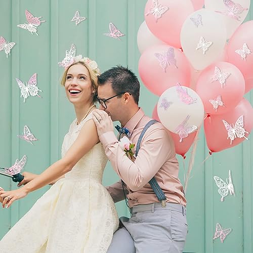 Miniatura 7 de Calcomanías de mariposa rosa para decoración de cumpleaños, boda, fiesta, baby shower, decoración de mariposa 3D, 48 unidades, 4 estilos, 3 tamaños,