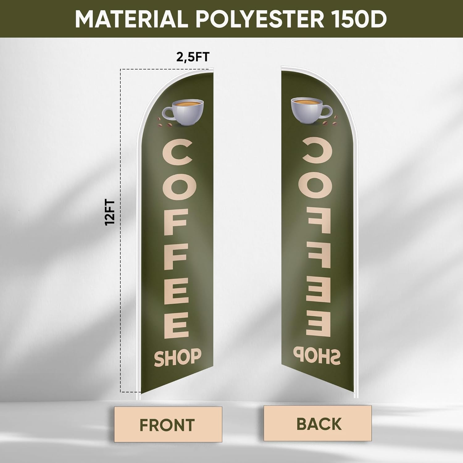 Coffee Shop Banner Feather Flag - Coffee Flag Signs for Business - Coffee Banner Swooper Flags 12ft x 2.5ft Polyester 150D (Pole and hardware are not included)