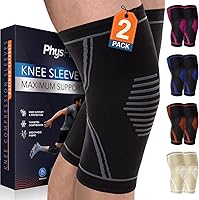PhysFlex 2 Pack Knee Sleeves for Pain Relief - Men Women Support for Arthritis, Meniscus Tear, ACL, Weightlifting, Gym, Volleyball