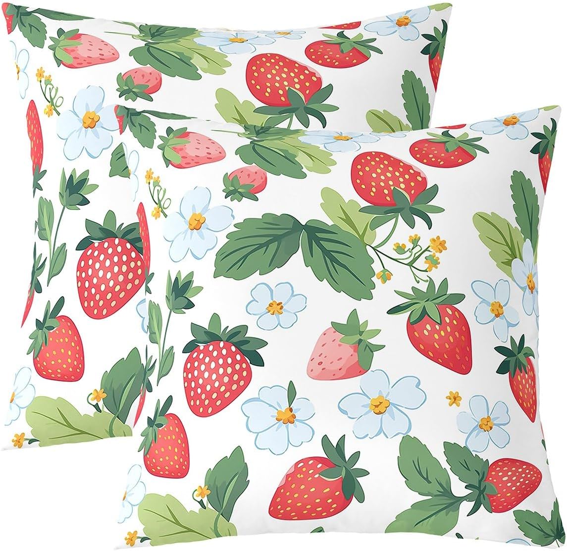 Feelyou Red Strawberry Throw Pillow Covers Kawaii Strawberry Pillow Covers for Home Sofa Bed Couch for Kids Boys Girls Cute Fruits Cushion Covers Sweet Strawberry Pillowcases, 24X24 Inches Set of 2