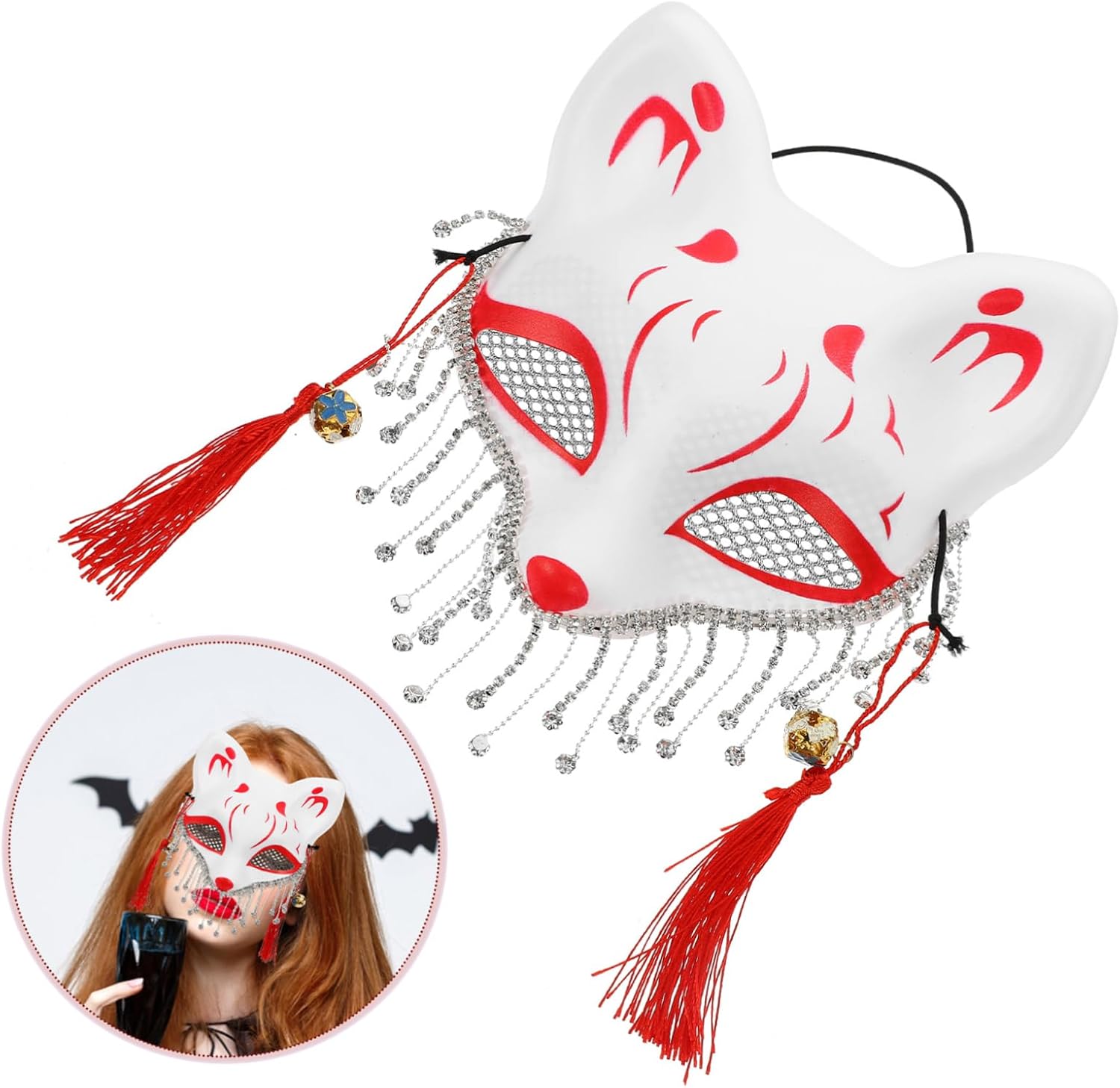 Halloween Half Face Fox Mask Rhinestone Party Mask for Cosplay