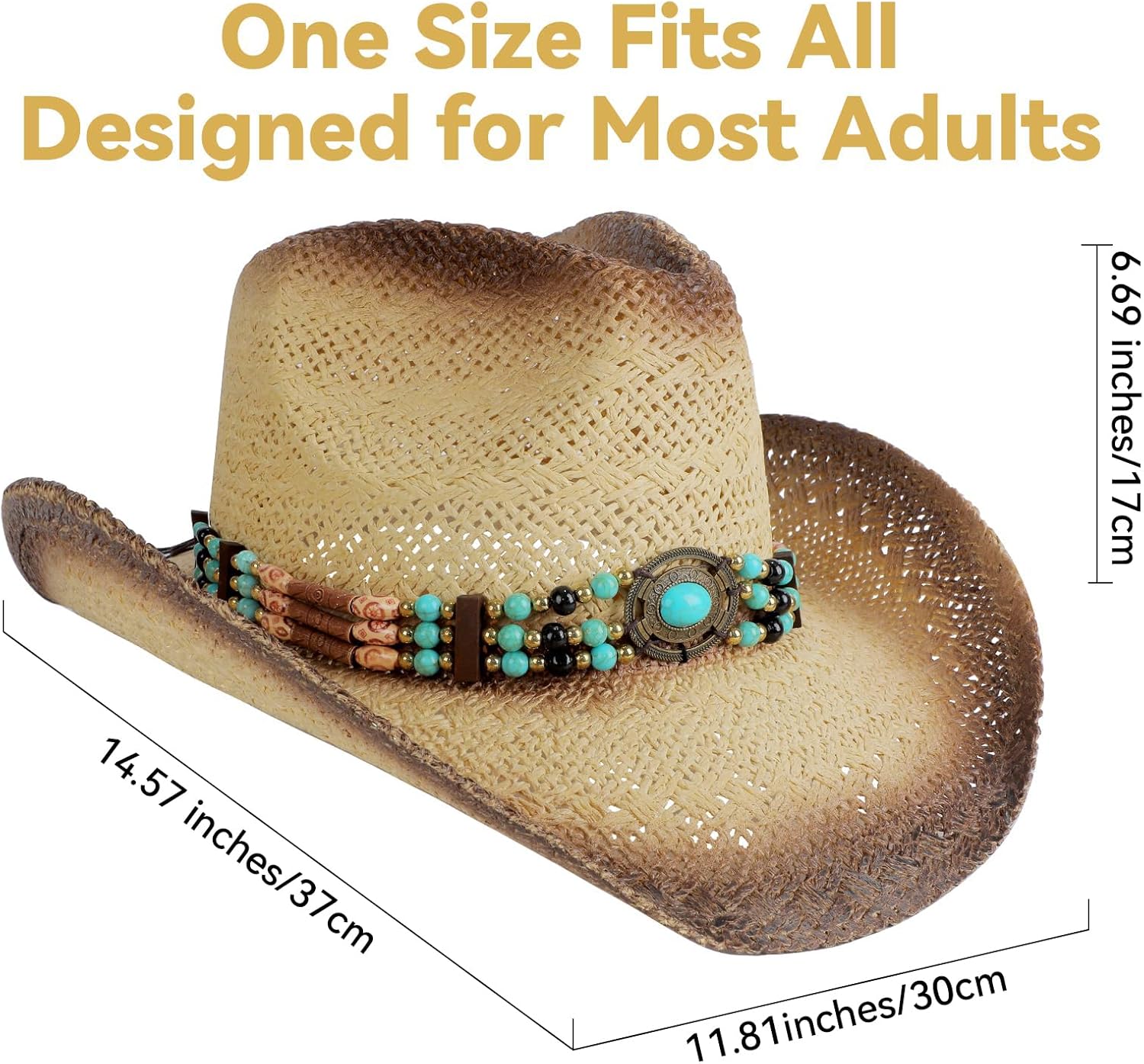 Cowboy Hat,Cowgirl Hat,Cowboy Hats for Women/Mens/Straw Wide with Shapeable Brim Western Cowboy Hat for Womens - Image 2