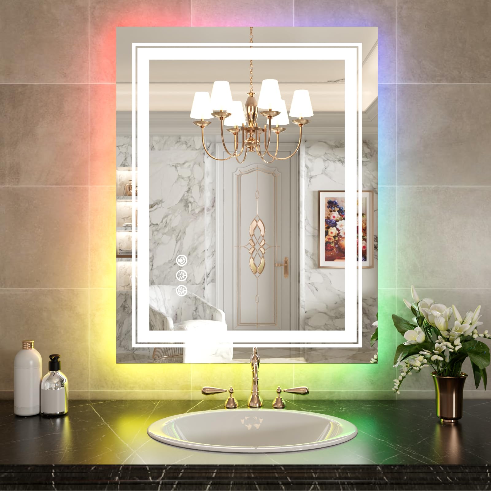 WTTY 30"x36" RGB LED Bathroom Mirror with Light