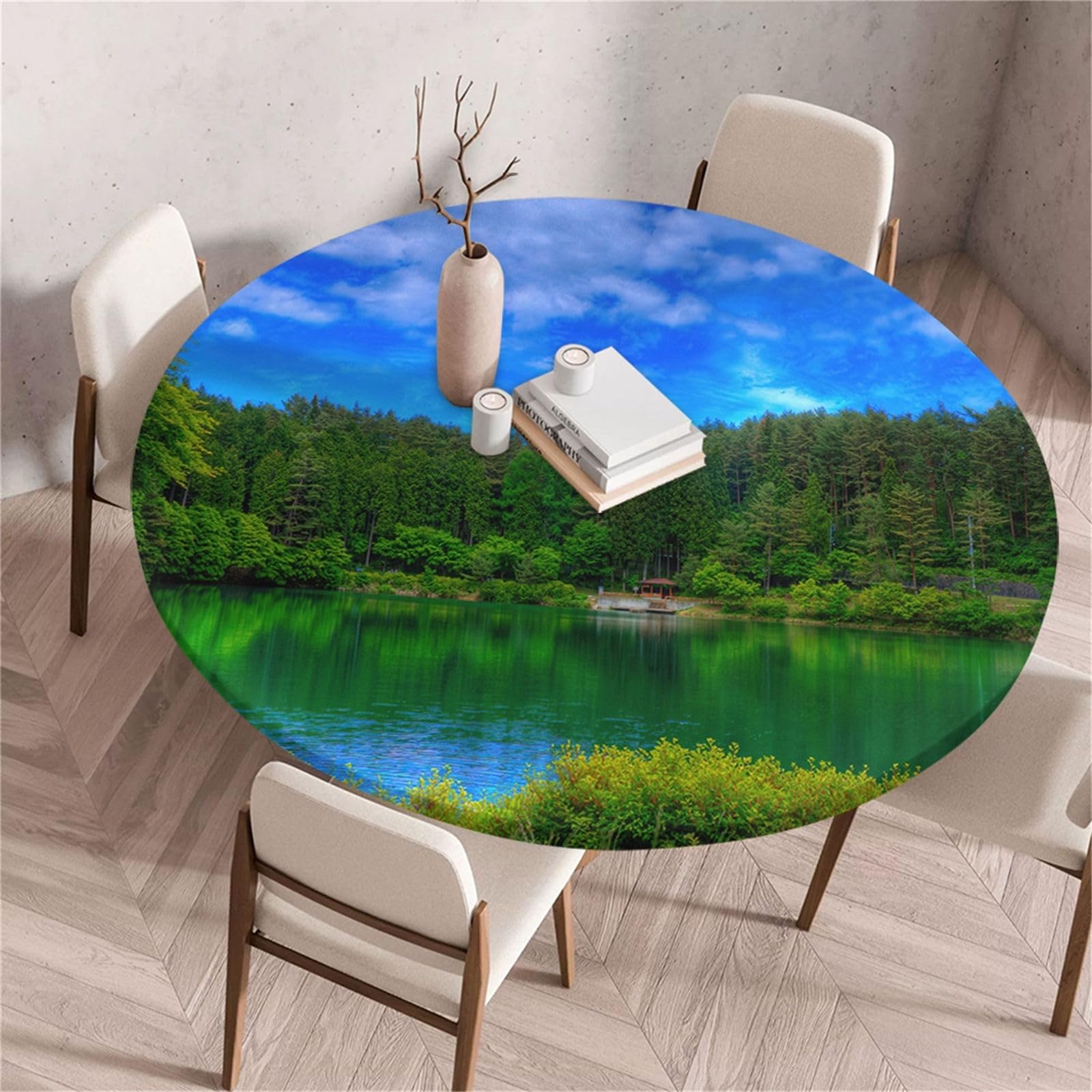 Odot Tovaglia Rotonda Antimacchia con Bordo Elastico 3D Marmo Stampa Tovaglia da Tavola Lavabile Antiscivolo Copritavolo per Compleanno Cucina Feste Tavolo da Pranzo caffè Cene (60cm,Oceano