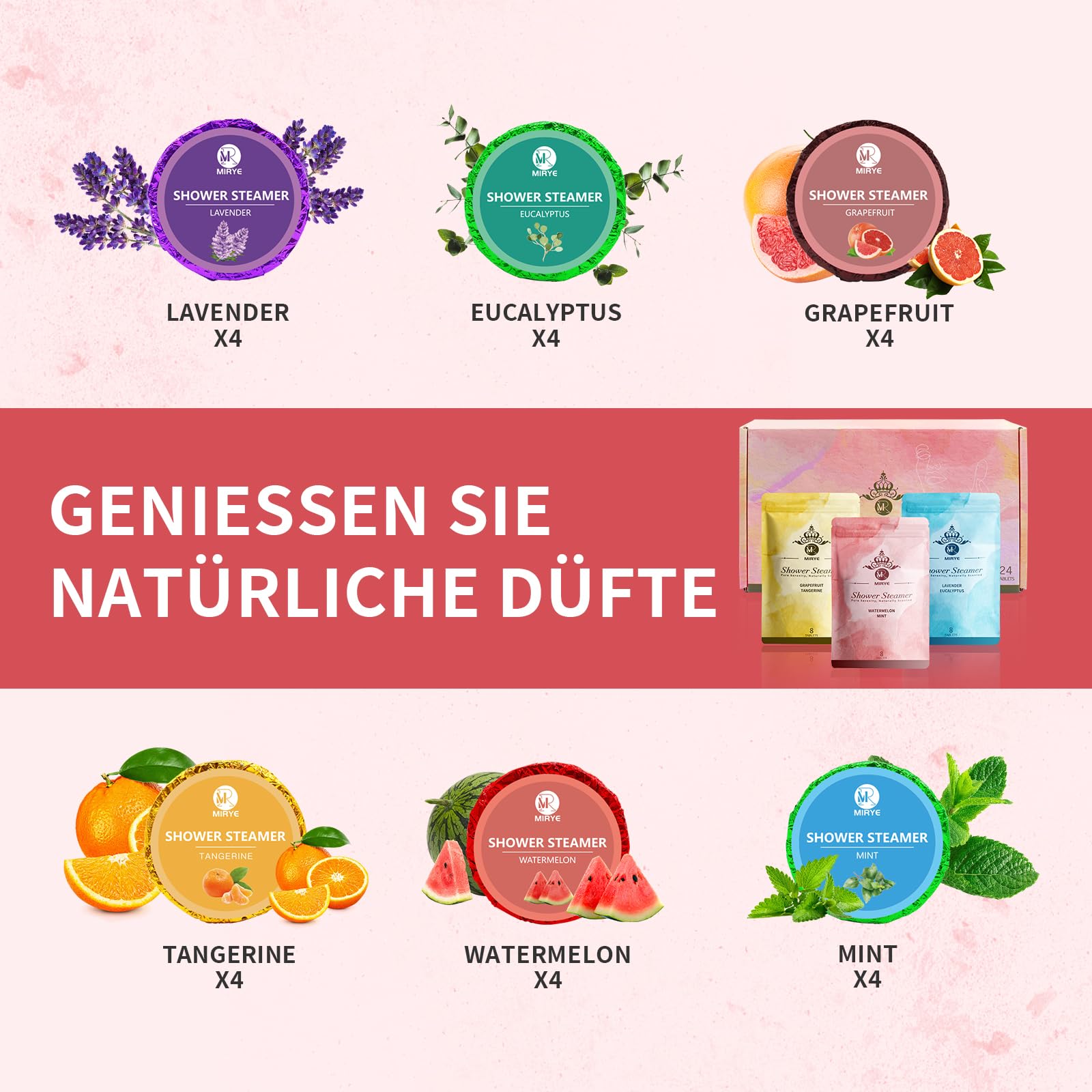 Shower Steamers Aromatherapie, Geschenke für Frauen Männer, Shower supplement Für Frauen, 24 Stück mit 6 Düften, Geburtstagsgeschenk für Freundin Mama, Home Spa Self Care Relaxation Valentine's Gift