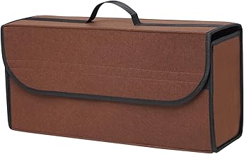 JVCV® Large Car Trunk Boot Organizer, Car Storage and Organizer Anti Slip Car Accessories Organizer for Car, Suv, Sedan, Truck, Minivan Anti Slip Bottom (Large - Brown)