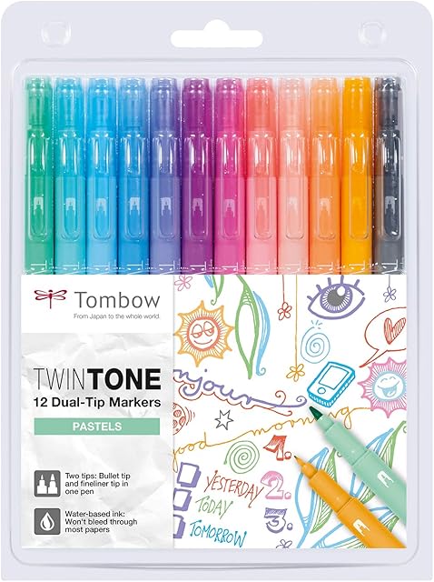 Tombow WS-PK-12P-2 Twin Tone Dual-Tip Marker - Pastel Colours (Pack of 12)