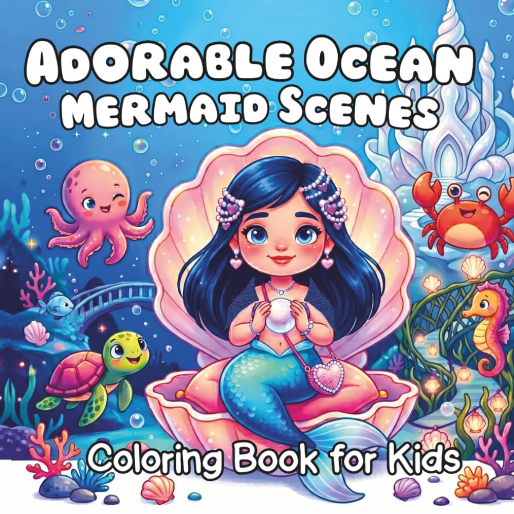 Adorable Ocean Mermaid Scenes Coloring Book for Kids Ages 4-8: Over 40 Playful and Cute Underwater Designs for Easy, Relaxing, and Colorful Moments