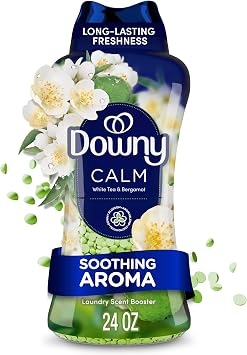 Downy Calm In-Wash Laundry Scent Booster Beads, Soothing White Tea and Bergamot scent, Laundry Scent Beads, Long-lasting Freshness, 24 oz