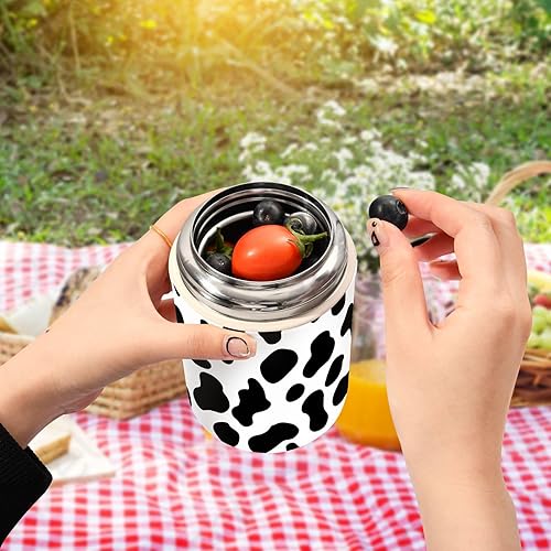 Miniatura 4 de Tarro de comida para comida caliente y sopa de 17 onzas con estampado de vaca, lindo tarro de comida con cuchara/asa, creativo y divertido
