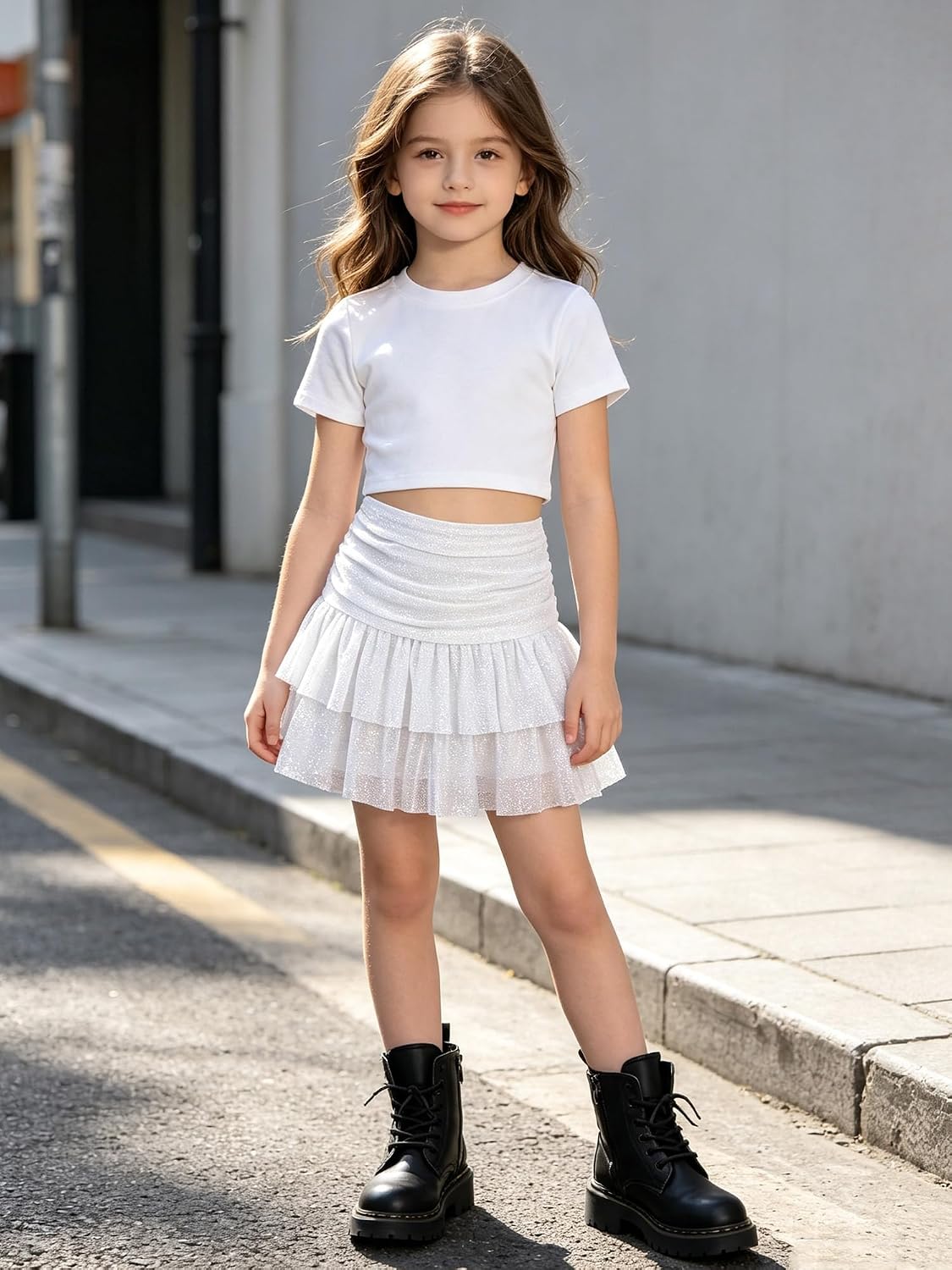 Kids Girls Skorts Skirts Ruffle a Line Skirts