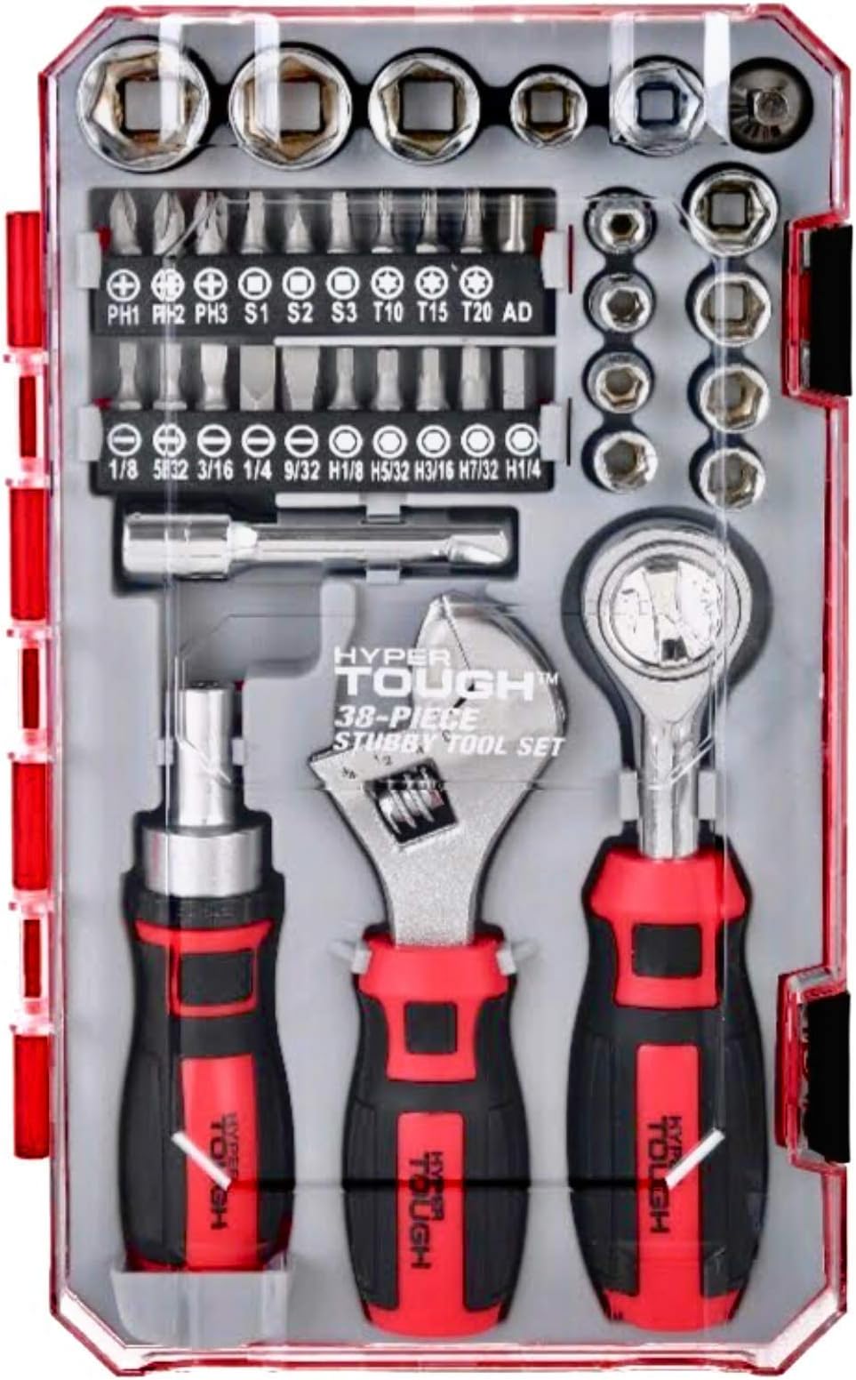 Hyper Tough 38 Piece Stubby Wrench and Socket Set