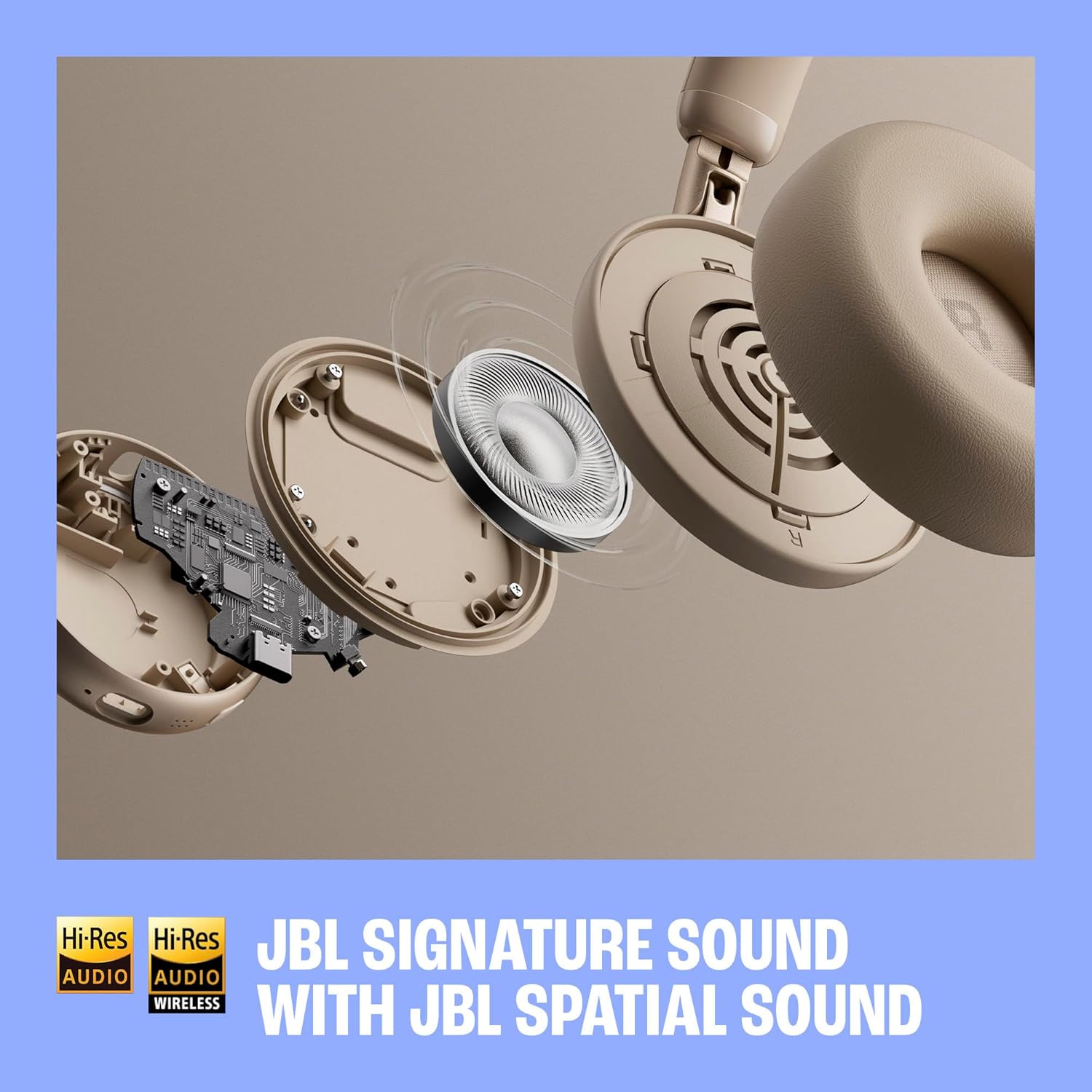 JBL Live 680NC - Wireless on-Ear True Adaptive Noise Cancelling Headphones, JBL Signature Sound with Hi-Res Audio, 2-mic Perfect Calls 2.0 with AI-Trained Algorithm, & Personi-Fi 3.0 (Champagne)