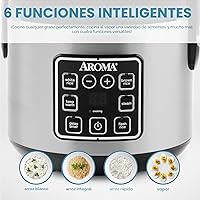 Vista 4 de Olla arrocera y olla a vapor Aroma Housewares ARC-914SBD digital con aislamiento térmico, 8 tazas (cocinadas), plateado, Plateado