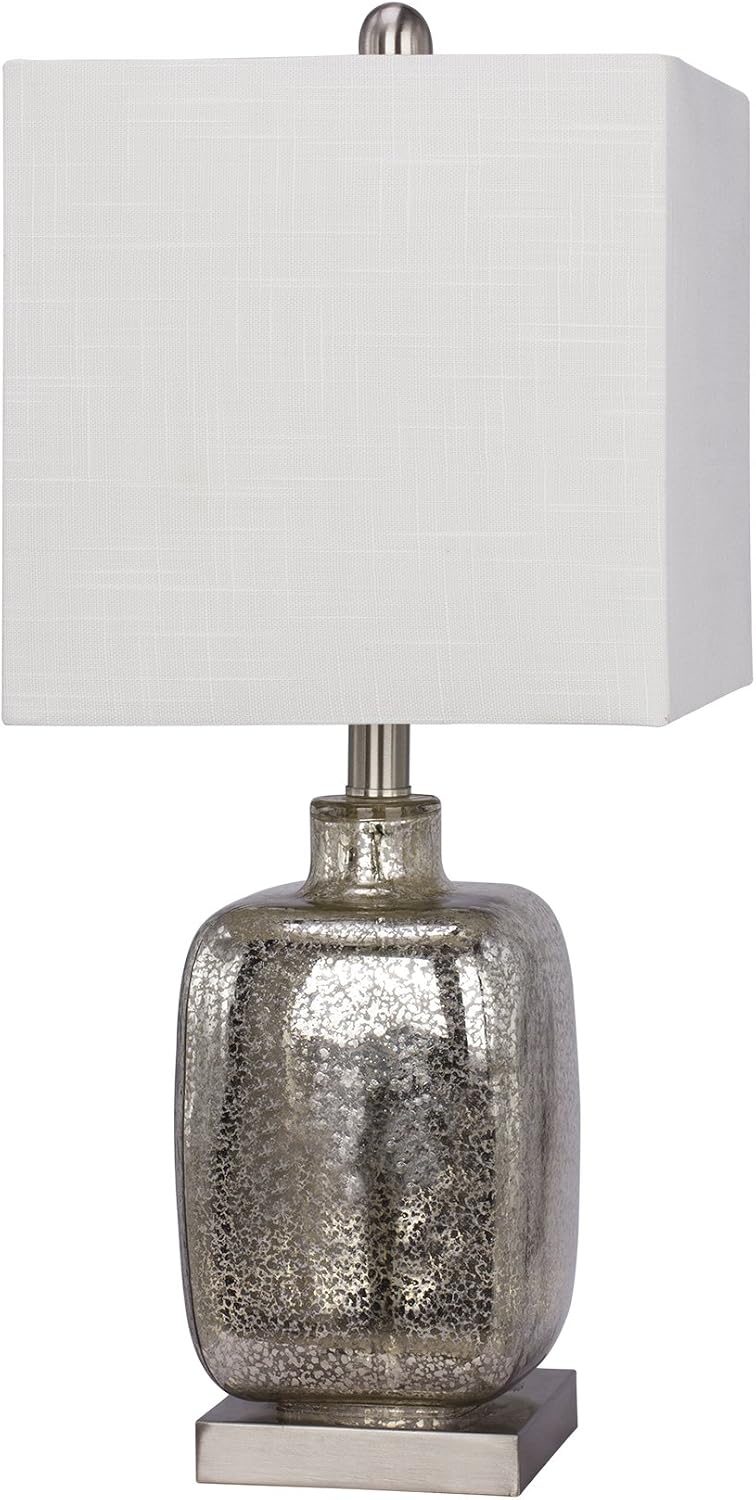 5111 22" Glass & Metal Table Lamp, Silver