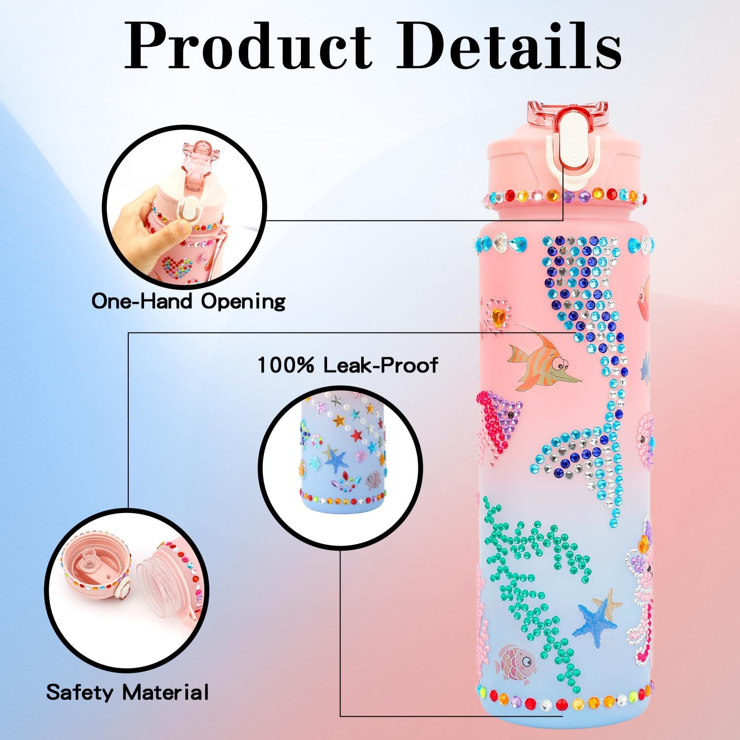 Gifts for Girls 4-12, Decorate Your Own Water Bottle Kits for Kids Age 4-6-8-10, Pink Easter Birthday Gifts for 5 6 7 8 9 10 Year Old Kid, Mermaid Water Bottle Fun DIY Art and Craft Gift Toys for Girl