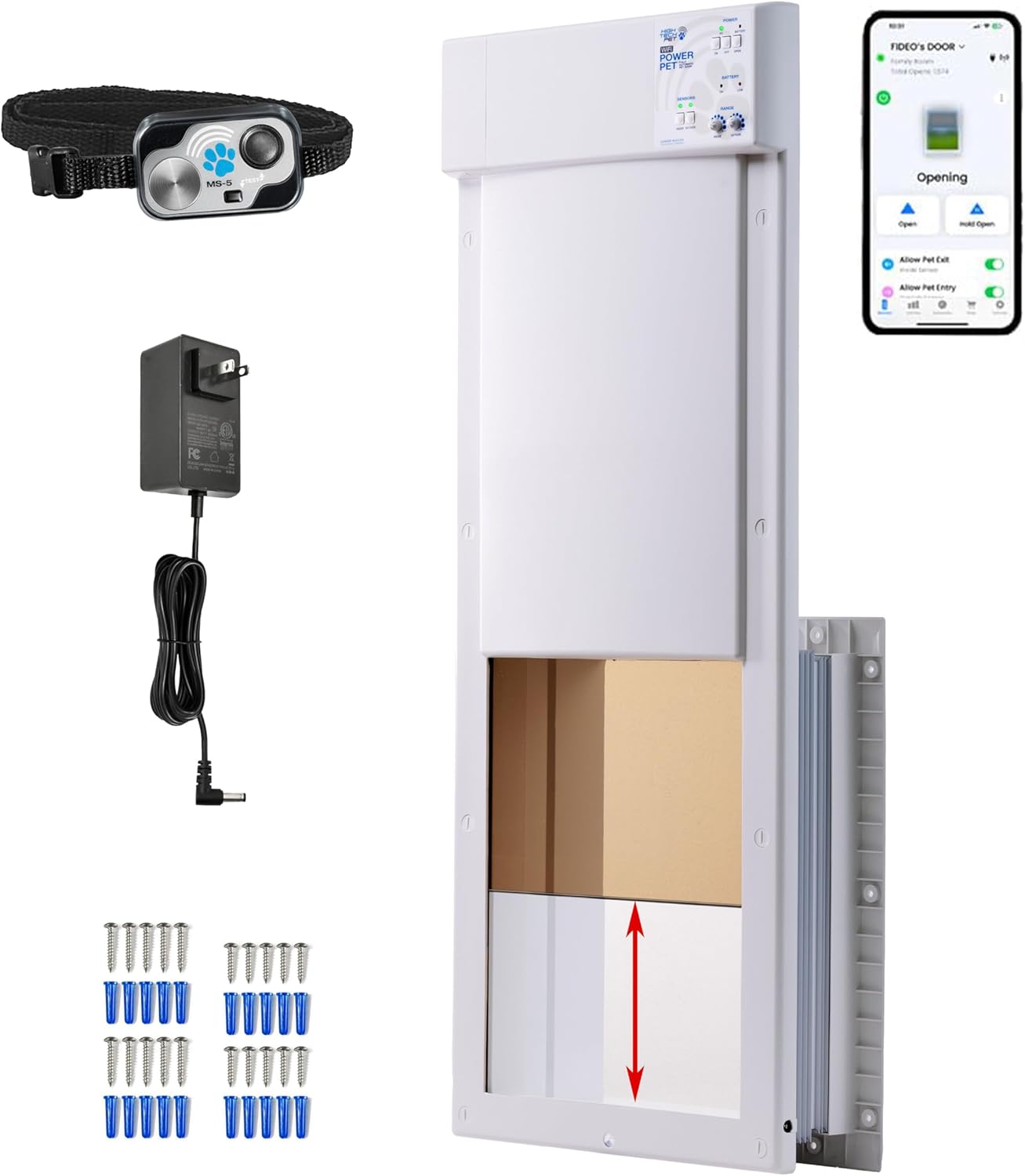 Genuine Power Pet WiFi Automatic Pet Door, Large, Wall Mount, Factory Refurbished, Certified, Full Warranty, Pet Operated, App Control, Unlimited 24/7 Exit & Entry Timers, Auto Dead-Bolt Security USA