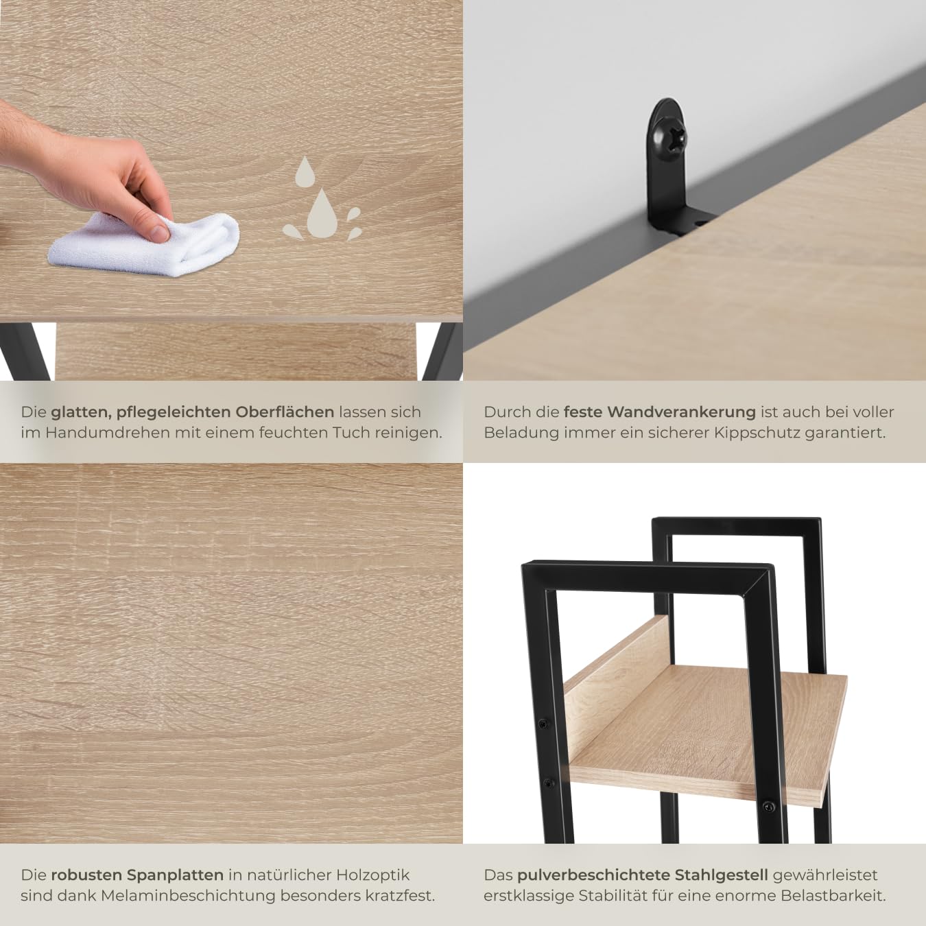 tectake® Leiterregal mit 4/5 Ebenen, schmales Regal, Standregal, Nischenregal, Möbel für Arbeitszimmer, Badezimmer Regal, Bücherregal Wand, 35,5 x 31,5 x 170,5 cm - Industrial Holz hell, Eiche Sonoma