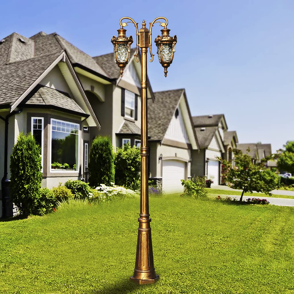 Lampa uliczna Latarnie zewnętrzne, 230 cm Zewnętrzna latarnia ogrodowa na dziedzińcu, Podwójna aluminiowa latarnia uliczna, Wodoodporna, Odporna na warunki atmosferyczne, Gniazdo lampy E27, Dekor