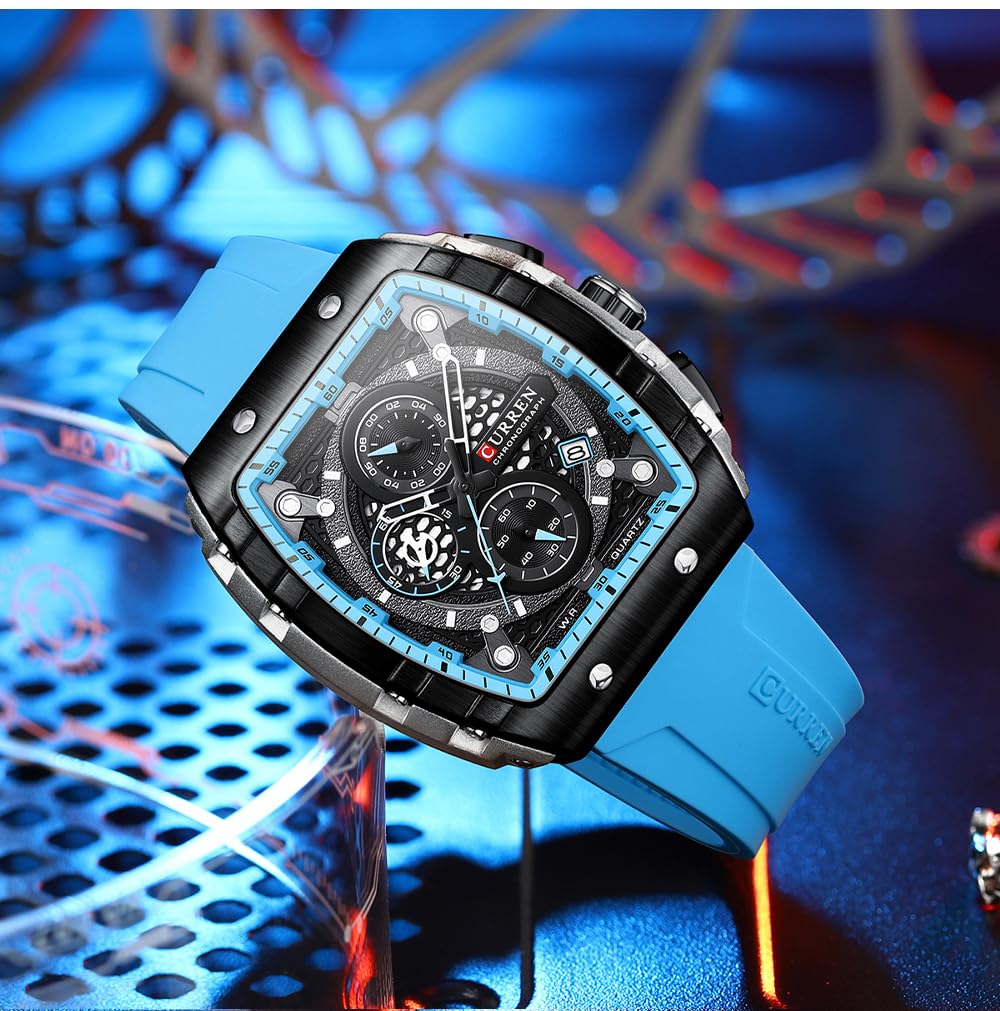 Orologio sportivo da uomo, cronografo, impermeabile, militare, per uomo, analogico, al quarzo, con visualizzazione della data, cinturino in silicone, orologio da esterno