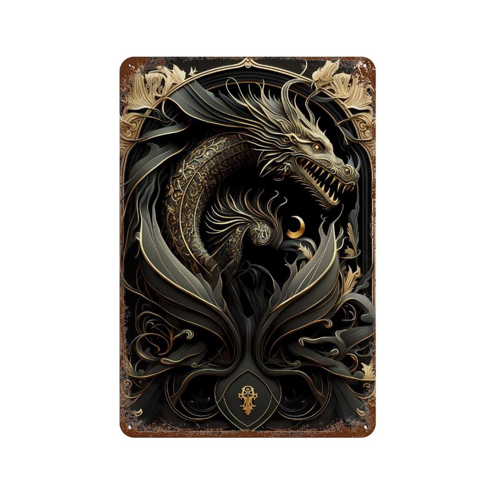 Dragon of The Eclipse Decorative Tin Sign 11.8"x7.9", Shabby Chic Decor for Garage, Pub Or Kitchen