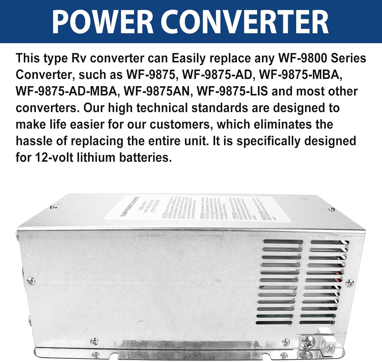 WF-9875 75 Amp RV Power Converter - Deck Mount Three-Stage Power Converter/Charger， Replacement for WF-9875, WF-9875-AD, WF-9875-AD-CB, and Other WF-9800 Series Power Converters