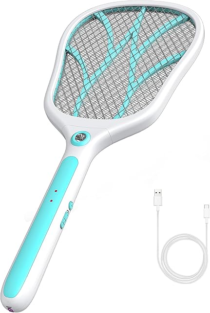 Fly Zapper, Electric Fly Swatter Fly Killer Mosquito Bug Zapper Racket with 3000V LED Light, Rechargeable USB Insect Catcher for Indoor & Outdoor