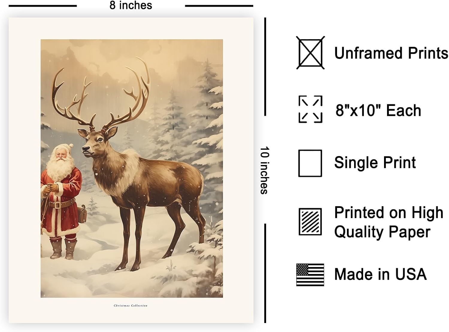 Poster Master Reindeer Print - Holiday Poster - Santa Claus Art - Winter Christmas Wall Design - Gift for Boys, Girls & Parents - Fun Decor for Kid's Room, Bedroom or Nursery - 8x10 UNFRAMED Wall Art