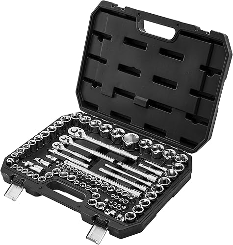 Miniatura 151 de VEVOR Juego de herramientas mecánicas, llaves profundas y estándar de 1/4 de pulgada, 3/8 pulgadas y 1/2 pulgadas, SAE/Métrica, 205 piezas