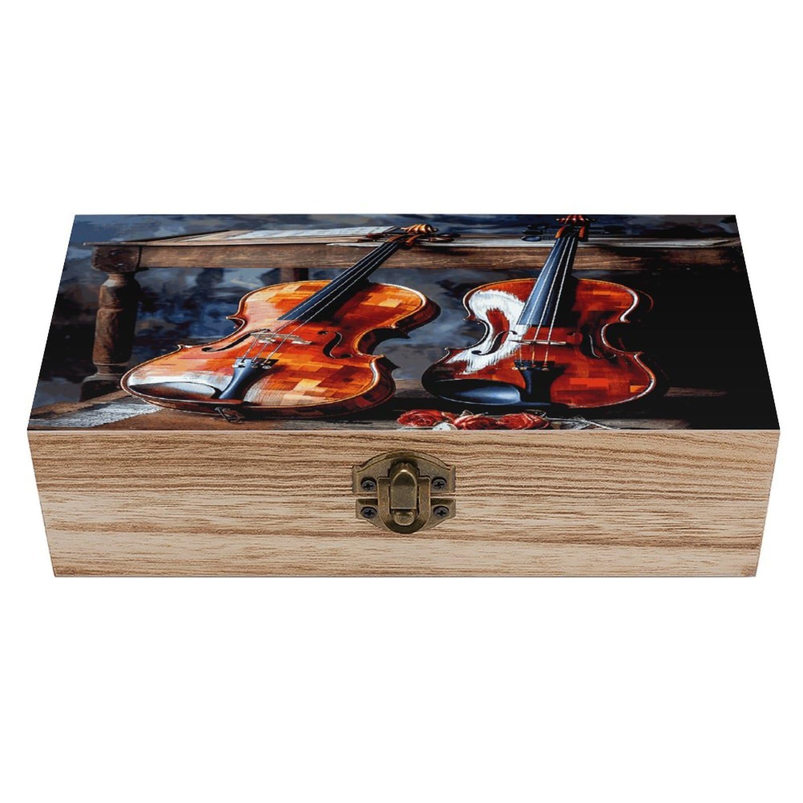 VstaDank Violin And Cello Wooden Keepsake Box with Hinged Lid Solid Wood Gift Boxes Beautifully Keepsake Box Jewellery Organiser Retro Memory Treasure Case with Lids Decorative Boxes