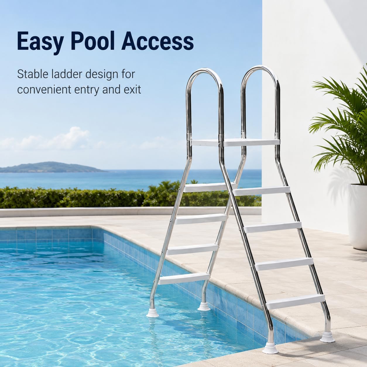 Escabeau de piscine hors-sol 4 marches 250 kg inox 304