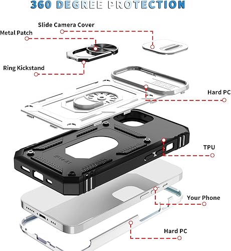 Vista 17 de Korecase Funda de protección para iPhone 12 y 12 Pro Ring Case con cubierta para lente de cámara, grado militar, resistente, de doble capa, cuerpo
