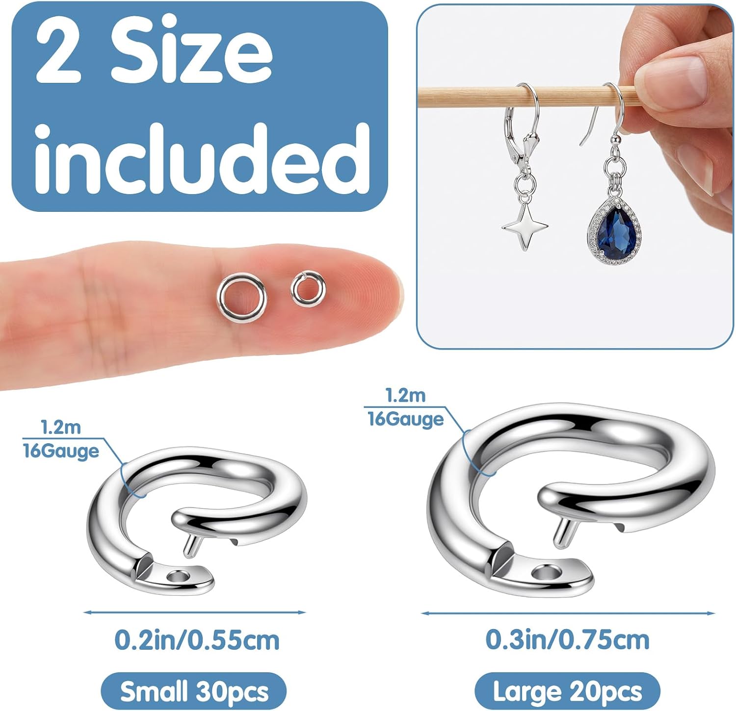 50Pcs Locking Jump Rings for Jewelry Making, Silver Heavy Duty Jump Rings