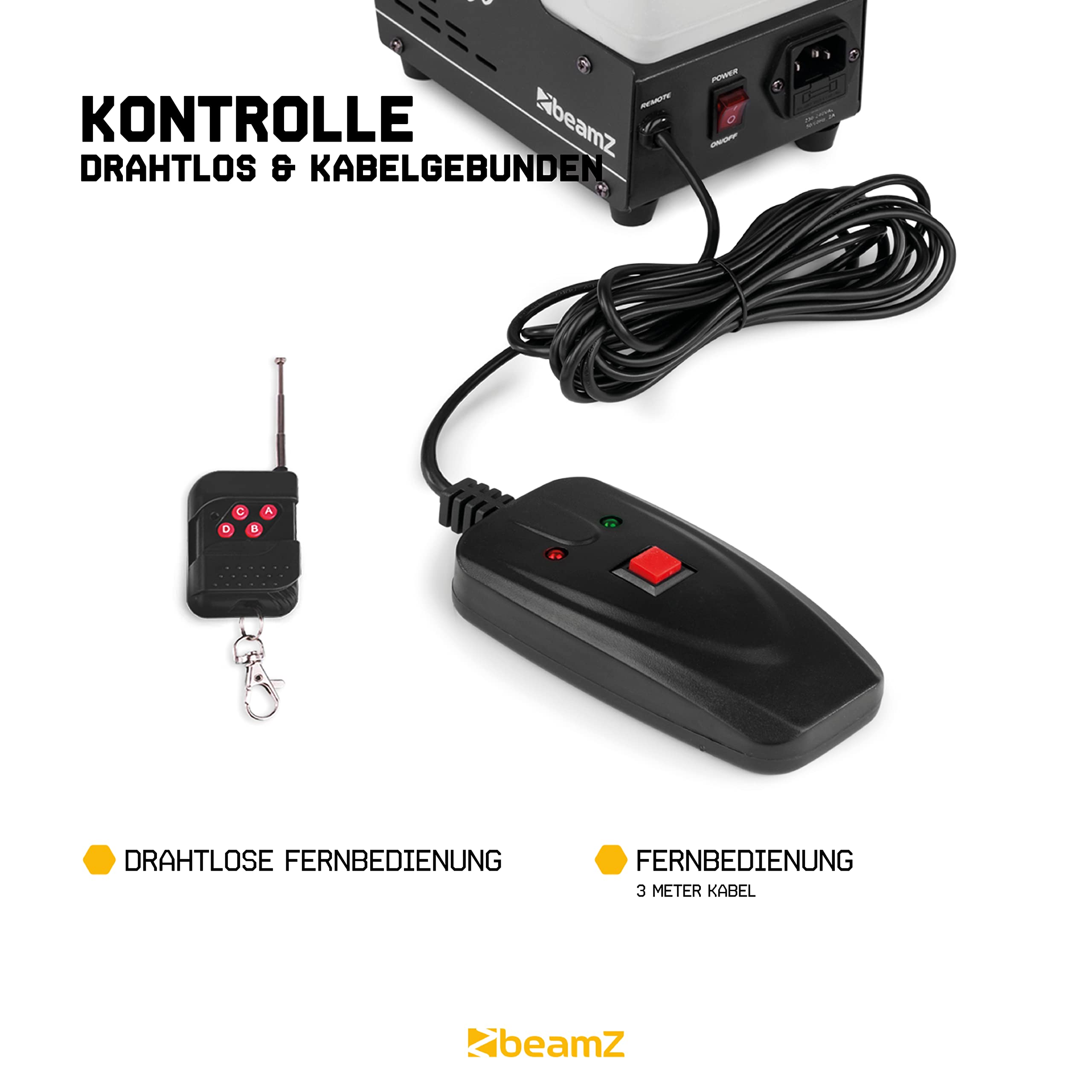 BeamZ RAGE1000 Nebelmaschine mit Flüssigkeit, 5 Liter Inkl., 1000 Watt Fogger, 2x Fernbedienung, Smoke Machine mit 2L Tank, Fog Machine für Party, Hochzeit, Events, Halloween