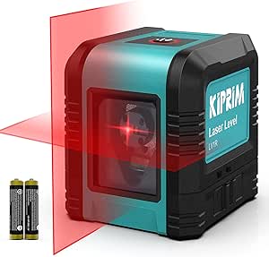 Nivel Láser, Nivel Láser Cruzado Kiprim LV1R Láser Vertical/Horizontal de Doble Línea, IP54 a prueba de polvo, impermeable, antigoteo de 1 m, nivelación automática de ± 4 °