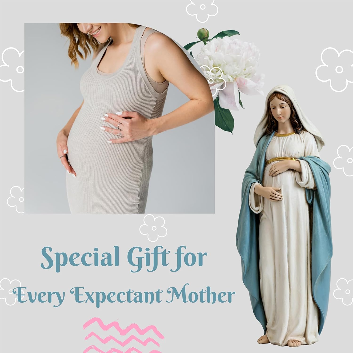 Virgin Mary Pregnant Statue, 9.5 Inches Virgen De La Dulce Espera Estatua Catholic Home Decor, Hand Painted Expectant Mother Mary Figure Religious Gifts for Mother, Grandma