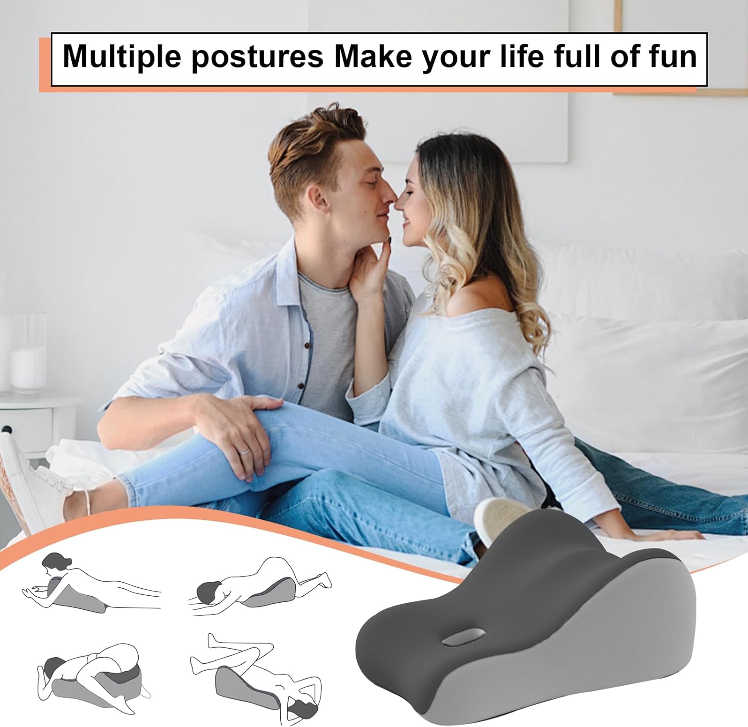 Intimacy Support Wedge Pillow for Couples, Memory Foam Positioning Cushion for Back, Neck & Waist Pain Relief with Washable Cover, Portable Design for Relaxing, Reading & Adult Play-Grey