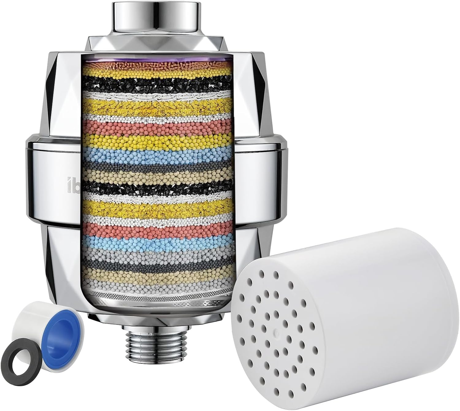 Ibergrif Shower Filter for Hard Water - High Output Shower Head Filter 20 Stage, Remove Chlorine & Impurities, Improves Skin & Hair, Reduces Dry Itchy Skin & Dandruff, Polished Chrome
