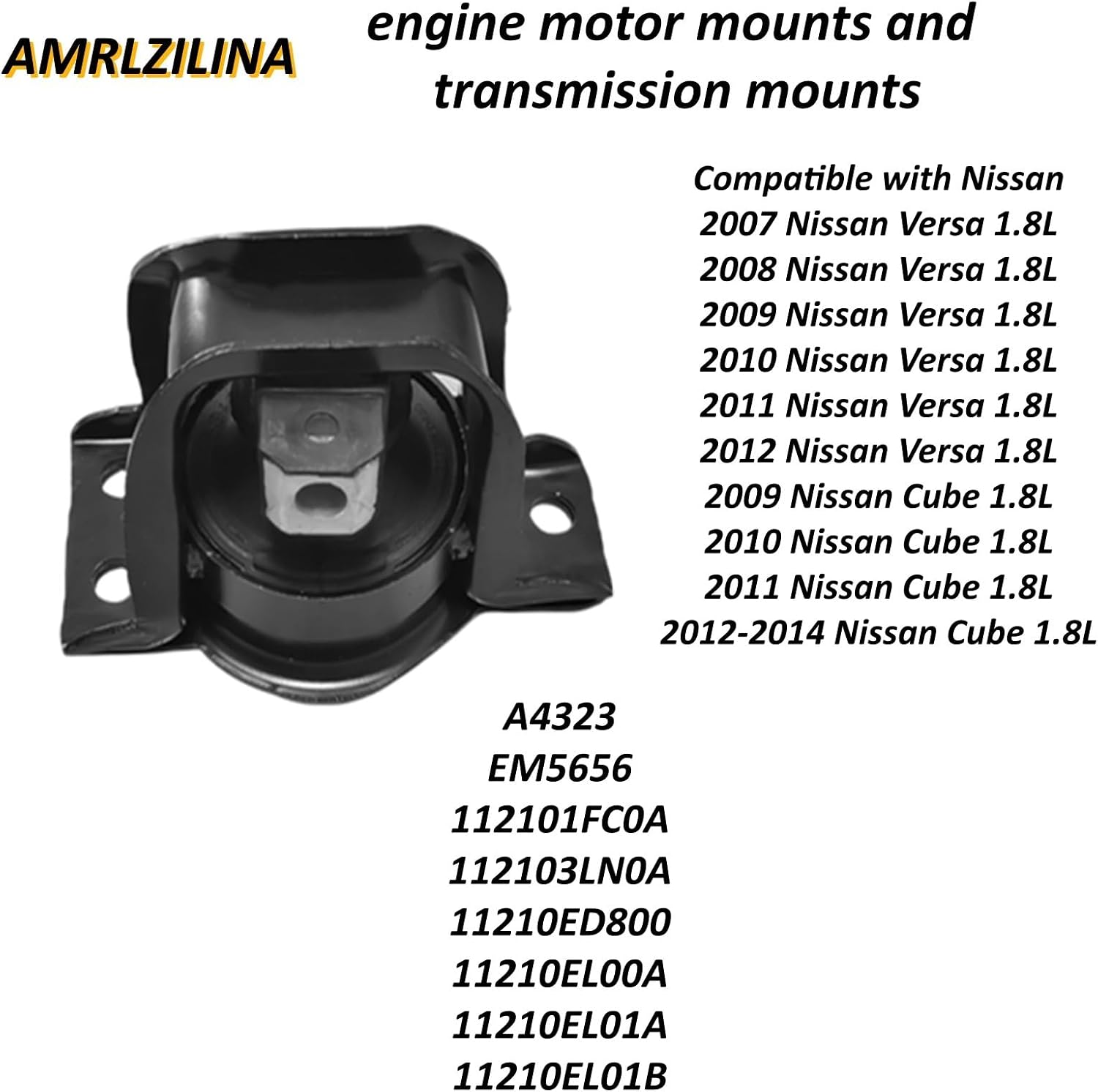 Engine Motor Mounts for 2007-2012 Nissan Versa 1.8L & 2009-2014 Cube 1.8L Motor Mounts (Set of 4) - OE Replacement A4312, A4318, A4320, A4323 - Front, Rear, Left, Right