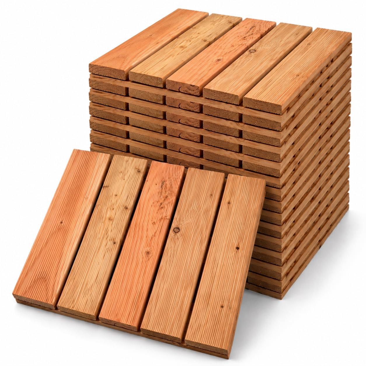 20er Set Terrassenfliese Douglasie 50x50 cm - 5 m² | PEFC naturbelassen geriffelt | Holzfliese Terrasse Balkon Garten massiv 31 mm Sauerland regional rutschhemmend 20 Stück