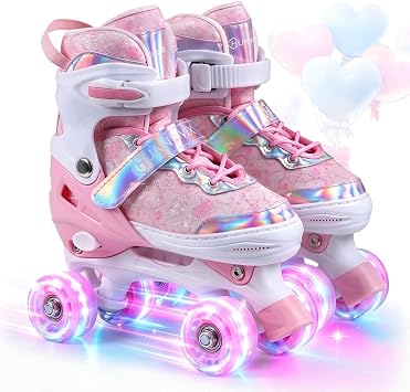 4 Sizes Adjustable Kids Roller Skates for Girls Boys Indoor Outdoor Sports