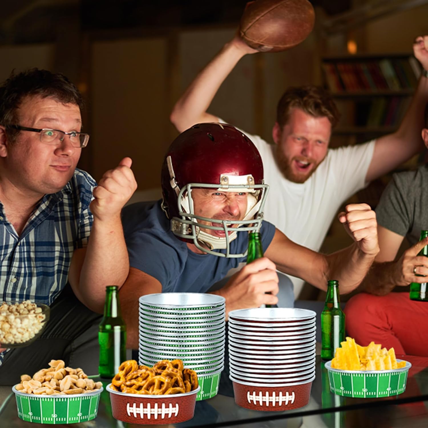 gisgfim 24 Set Football Party Supplies 18.6oz Snack Bowls Disposable Ice Cream Cups Football Game Paper Serving Bowls and Forks Tableware Kit for Sport Birthday Dinner Tailgate Party Decorations