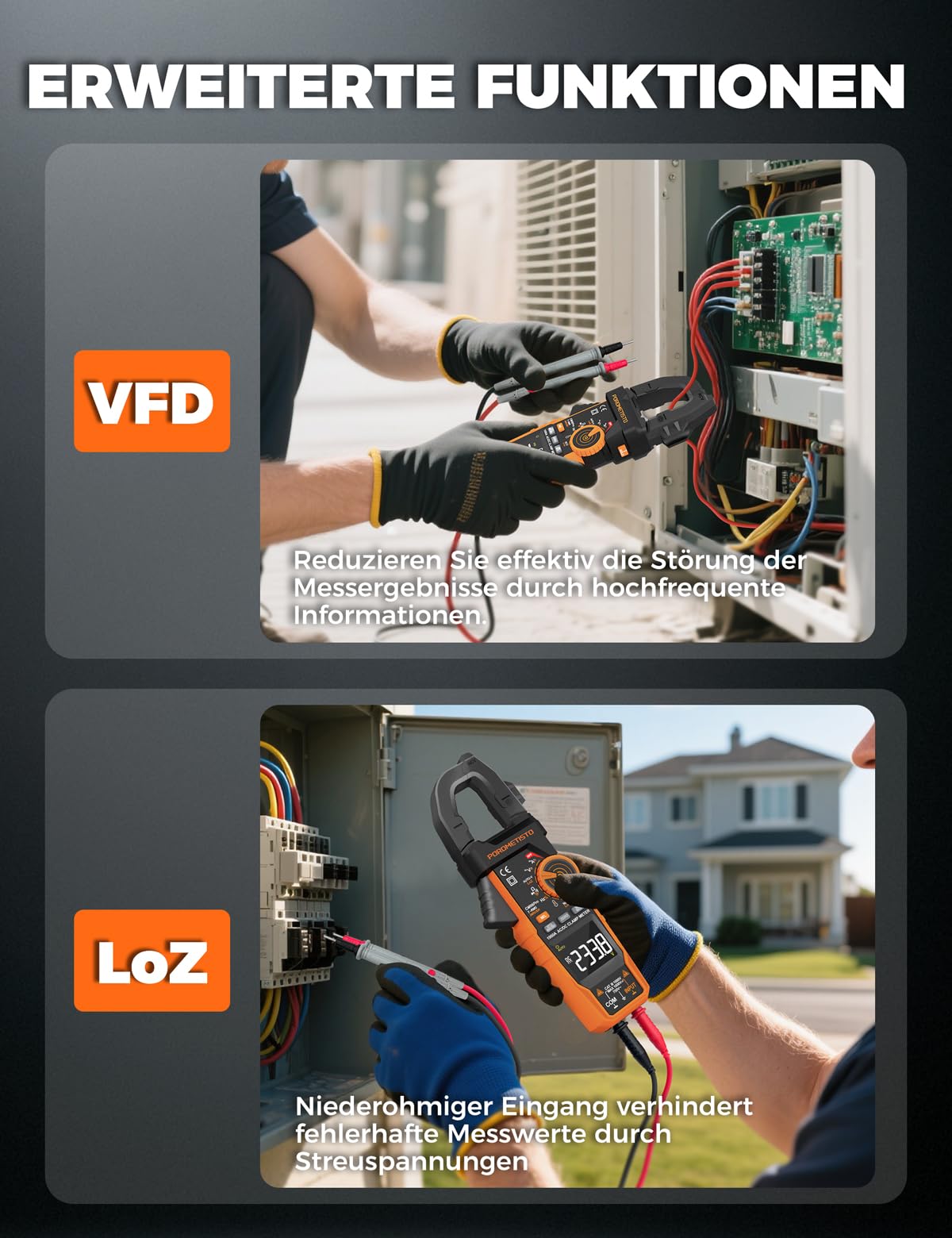 CM06PRO Digitales Strommesszange 6000 Counts True RMS, 1000A AC/DC – mit Einschaltstrommessung & NCV – Multimeter für Strom, Spannung, Widerstand, Kapazität, Temperatur, Leitungserkennung