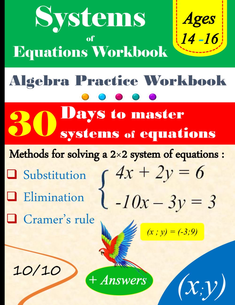 Solving Systems Of Equations Workbook: Algebra Practice Workbook with Answer key