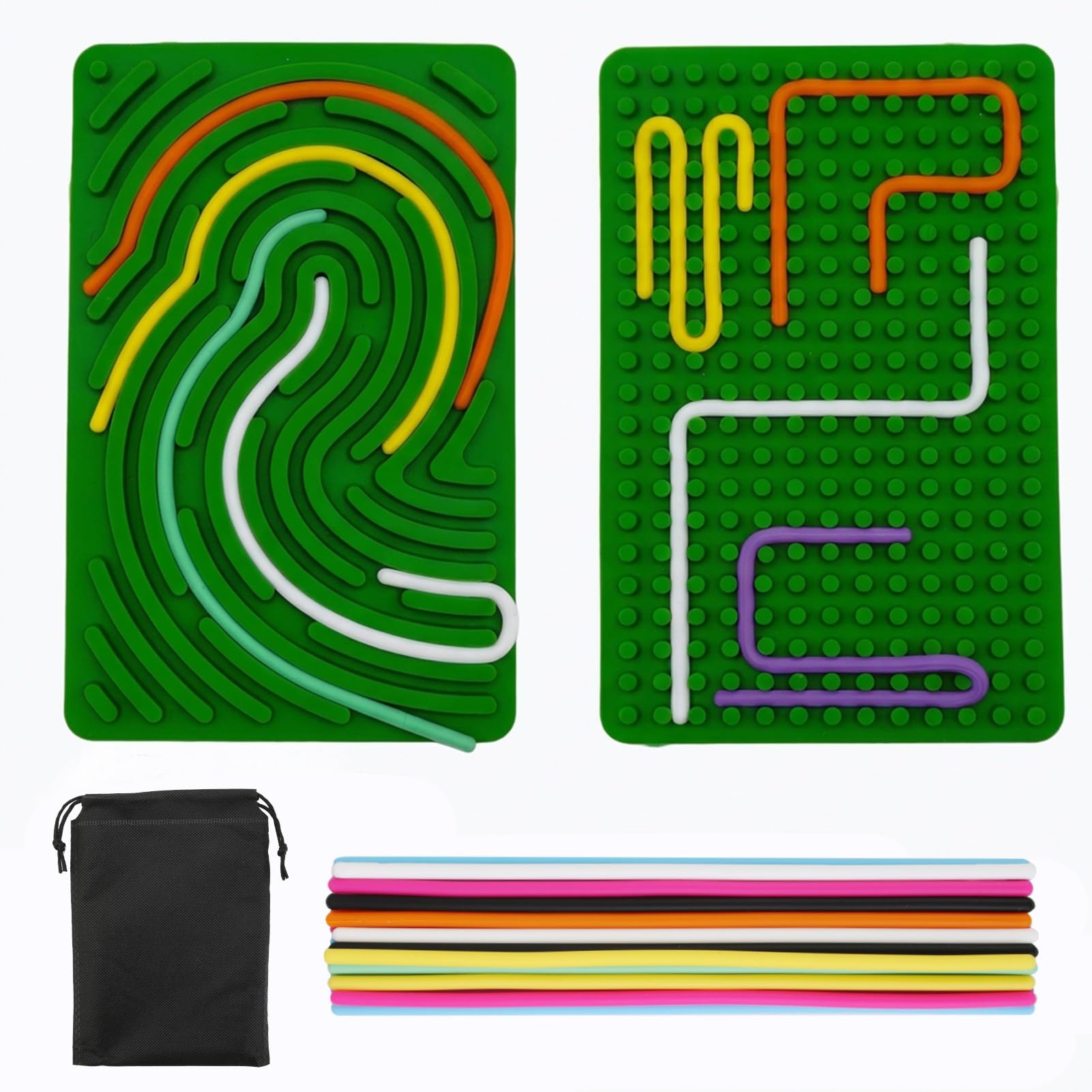 Sensory Activity Board for Kids, Silicone Fidget Toy for Calming Stress Relief Anxiety ADHD&Autism Double Side Push Peel Sensory Boards Fine Motor Skill Board with Portable Bag & 20 String (Green)