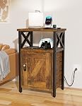 runjuly Wooden Nightstand with Charging Station, Bed Side Table with Drawers, Bedside Table with Lock, 3 USB & 2 Outlets, Night Stand with Storage, End Tables for Living Room, Bedroom, Dorm, Brown