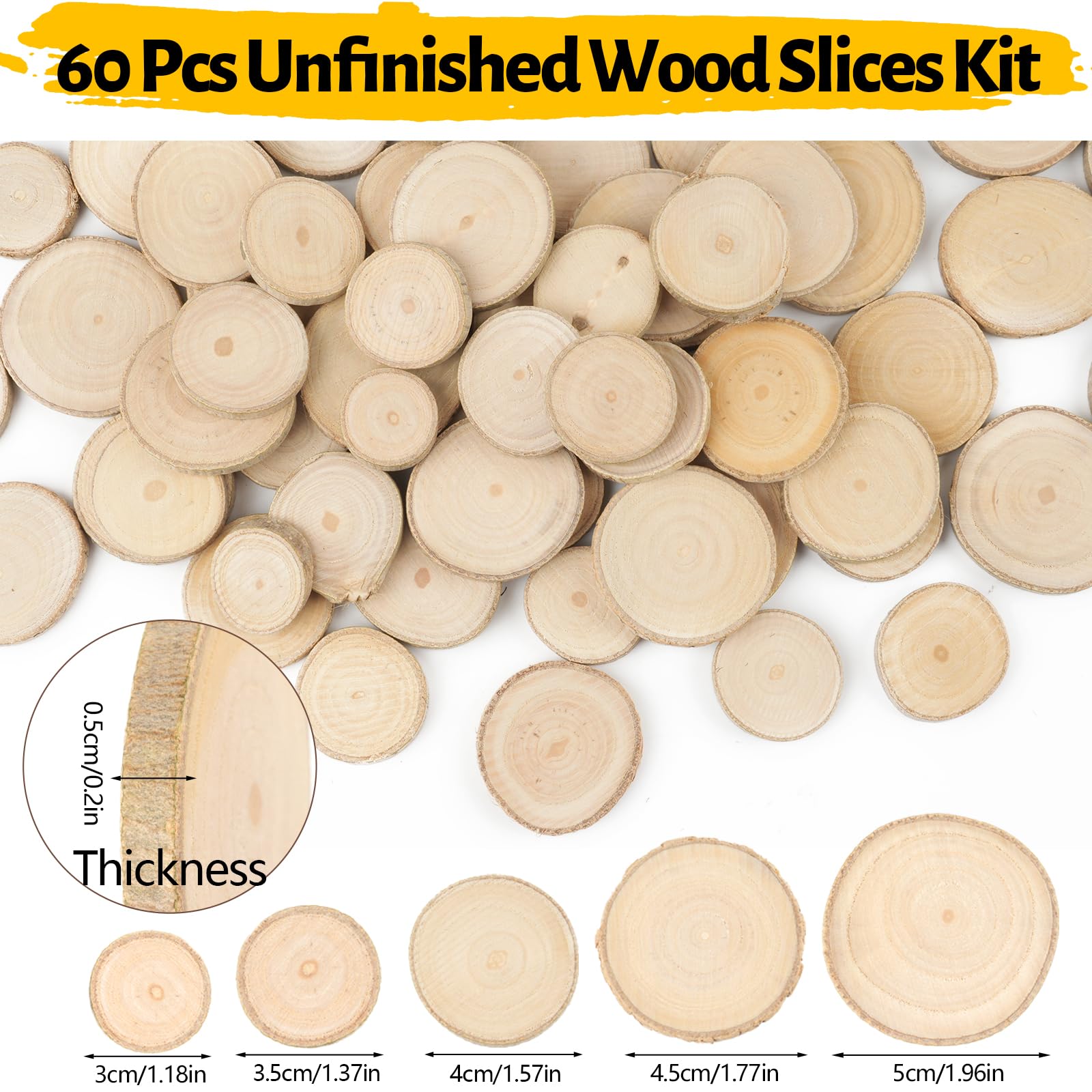 VIDETOL Lot De 300 Petits Disques En Bois Pour Bricolage, 1,5 à 3 Cm De Diamètre, Ronds, Non Percés, Avec écorce D'arbre Pour Décoration, Décoration De Table, Bricolage Fait Main