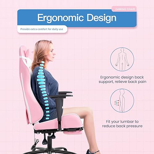 Miniatura 30 de PC Gaming Chair Ergonomic Racing Office Chair Video Game Chair, Massage Function Lumbar Support with Arms Footrest & Headrest Nice Chic Desk Chair,
